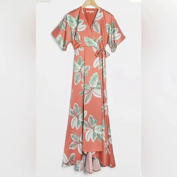 Anthropologie Bali Wrap Dress by Hutch Tropical Orange and Green NWT Size SP - Picture 1 of 3